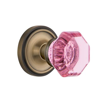 Nostalgic Warehouse Waldorf Pink Crystal Knob Set Classic Rose Antique Brass