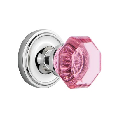 Nostalgic Warehouse Waldorf Pink Crystal Knob Set Classic Rose Polished Chrome