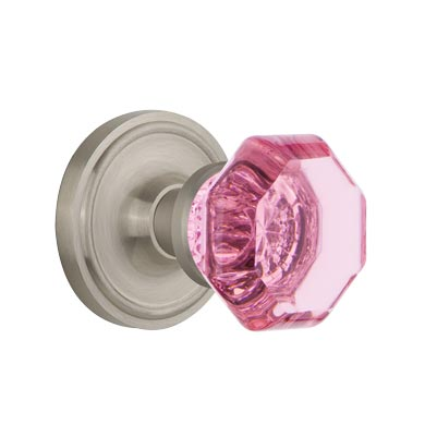 Nostalgic Warehouse Waldorf Pink Crystal Knob Set Classic Rose Satin Nickel