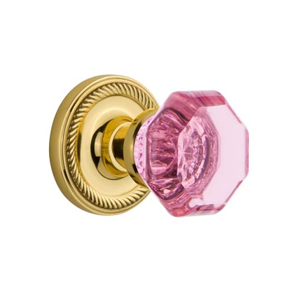 Nostalgic Warehouse Waldorf Pink Crystal Knob Set Rope Rose polished Brass