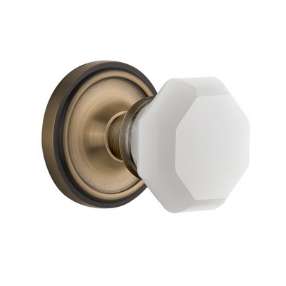 Nostalgic Warehouse Waldorf White Milk Knob with Classic Rose Antique Brass