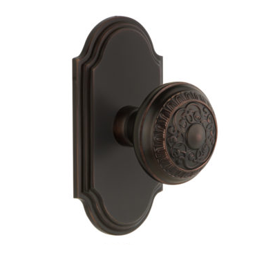 Grandeur Windsor Door Knob Set with Arc Short Plate Timeless Bronze