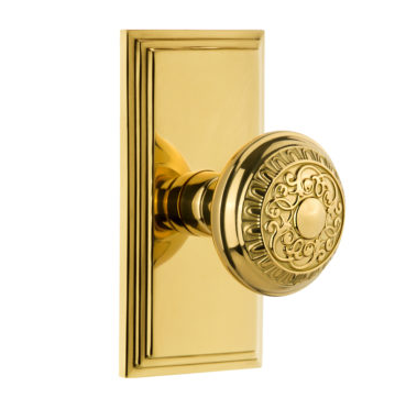 Grandeur Windsor Door Knob Set with Carre Short Plate Polished Brass