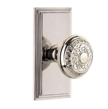 Grandeur Windsor Door Knob Set with Carre Short Plate Polished Brass