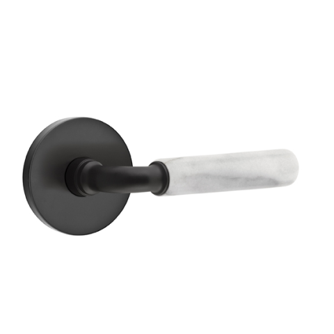 Emtek Select White Marble Modern Door Lever Set with R-Bar Stem w/Disk Rose Flat Black