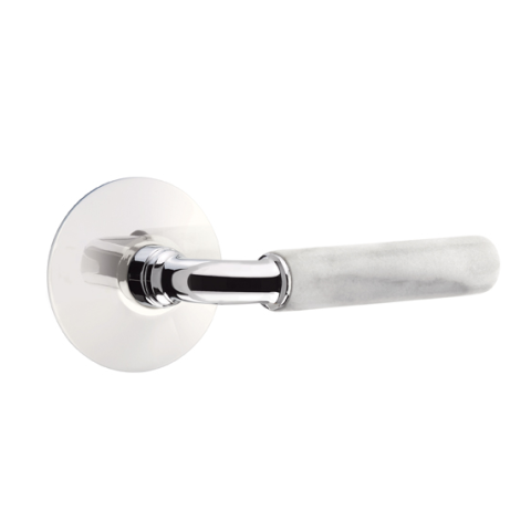 Emtek Select White Marble Modern Door Lever Set with R-Bar Stem w/Modern Rose Polished Chrome