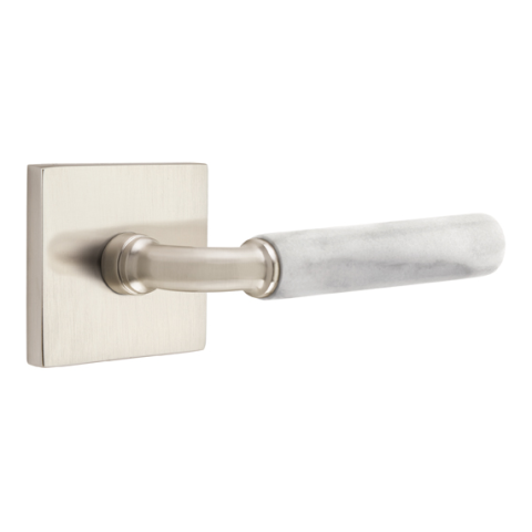 Emtek Select White Marble Modern Door Lever Set with R-Bar Stem w/Square Rose Satin Nickel