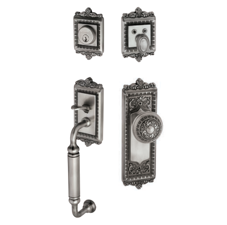 Grandeur Windsor Handleset shown with Windsor Knob in Antique Pewter (AP)