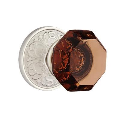 Emtek Old Town Door Knob Amber with Lancaster Rose Satin Nickel (US15)