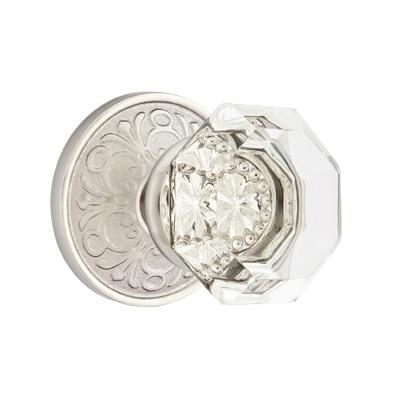 Emtek Old Town Clear knob with Lancaster Rose Satin Nickel (US15)