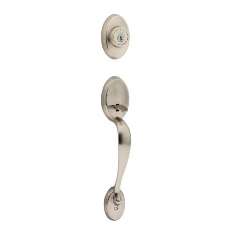 Kwikset Chelsea Handleset shown in Antique Nickel (15A)