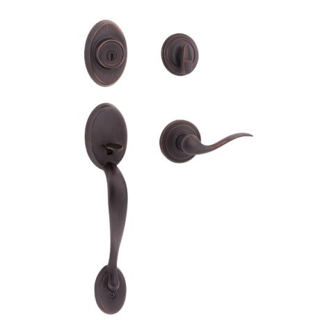 Kwikset Chelsea Handleset shown with Tustin Lever in Venetian Bronze (11P) 