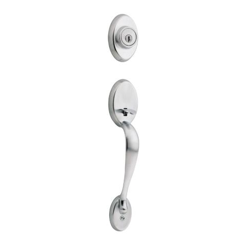 Kwikset Chelsea Handleset shown in Satin Chrome (26D)