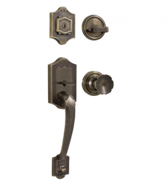 Weslock Colonial 2100 handleset with Eleganti Knob Antique Brass