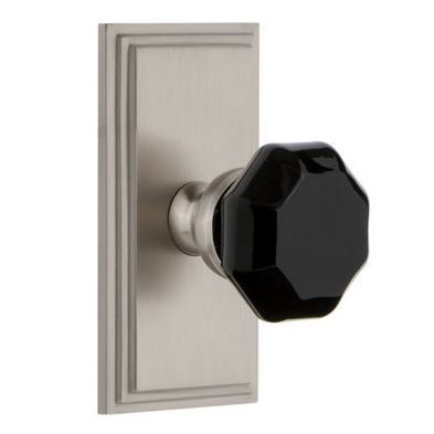 Grandeur Coventry Porcelain Door Knob Set with Carre Shortplate Satin Nickel