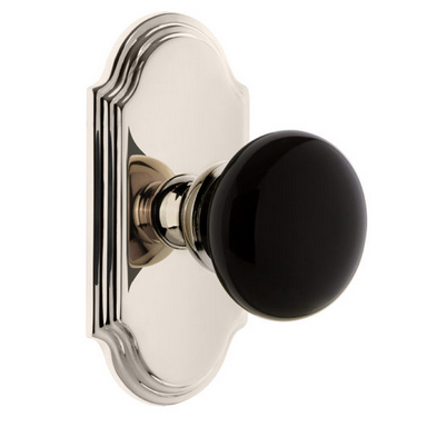 Grandeur Coventry Porcelain Door Knob Set with Arc Shortplate Polished Nickel