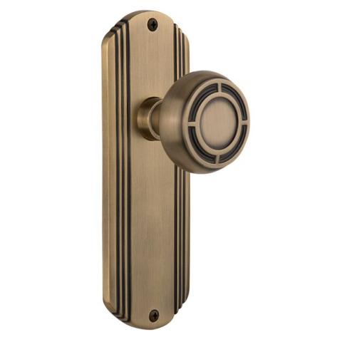 Nostalgic Warehouse Deco Backplate with Mission Knob Antique Brass