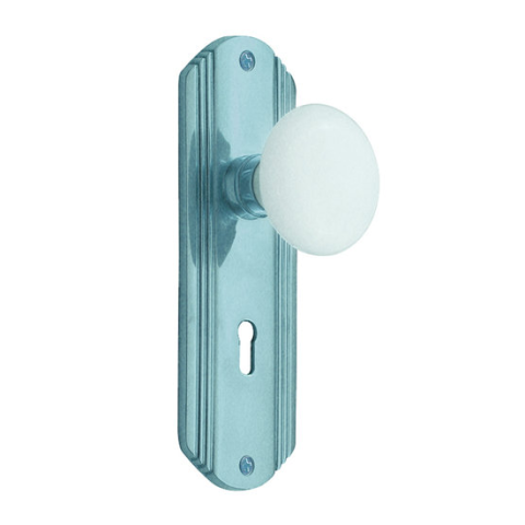 Nostalgic Warehouse Deco Backplate with White Porcelain knob BC Bright Chrome