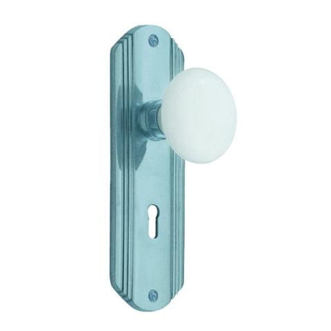 Nostalgic Warehouse Deco Backplate with White Porcelain knob BC Bright Chrome