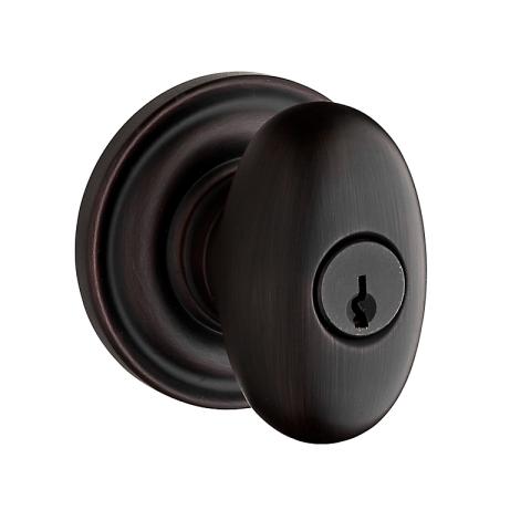 Baldwin Reserve Ellipse Knob with round rose (TRR) shown in Venetian Bronze (112