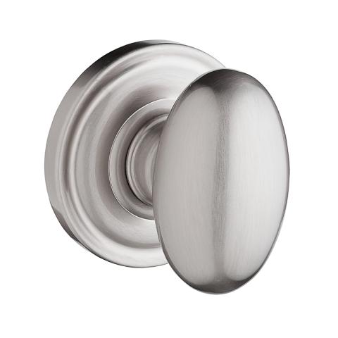 Baldwin Reserve Ellipse Knob with round rose (TRR) shown in Satin Nickel (150)