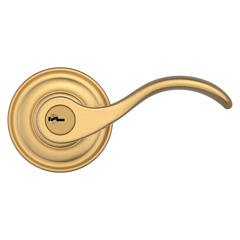 Baldwin Reserve Curve Lever shown in Lifetime Satin Brass (044)