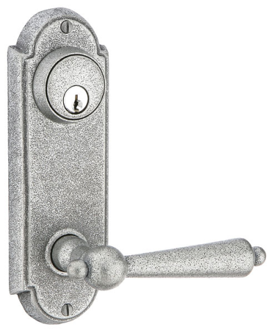 Emtek #5 Style Wrought Steel 7-1/8" Keyed Sideplate with Harrisburg Lever 