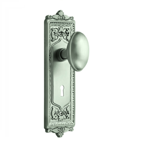 Nostalgic Warehouse Egg & Dart Backplate with Homestead Knob Satin Nickel (SN)