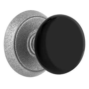 Emtek Madison Black Door Knob set with #2 Rosette Satin Steel 