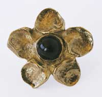 Emenee OR187S Flower Design Cabinet Knob with Black Stone in Antique Matte Gold