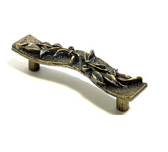 Emenee OR330 Small Leaf Texture Cabinet Pull shown in Antique Matte Brass