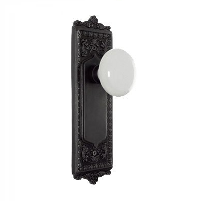 Nostalgic warehouse Egg and Dart Backplate with Porcelain Knob Oil Rubbd Bronze