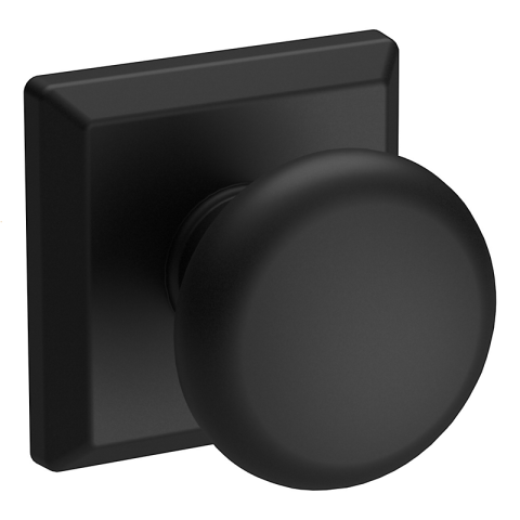 Baldwin Reserve Round Knob shown with Square Rose (TSR) in Satin Black (190)