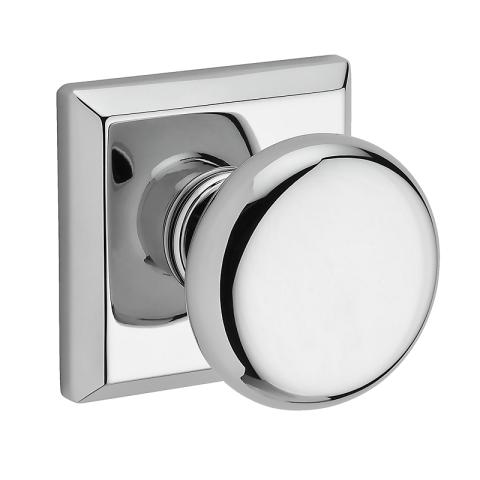 Baldwin Reserve Round Knob shown with Square Rose (TSR) in Polished Chrome (260)