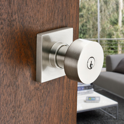 Emtek Round Keyed Entry Door Knob with Square Rose Satin Nickel (US15)