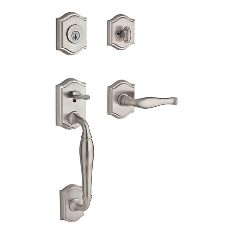 Baldwin Reserve Westcliff Handleset shown in Satin Nickel (150)