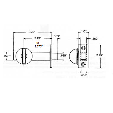 Baldwin Estate 0413, 0418 Contemporary Mortise Bolt Dimensions