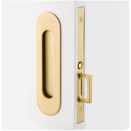 Emtek 2164 Narrow Modern Oval Passage Pocket Door Mortise Lock Satin Brass