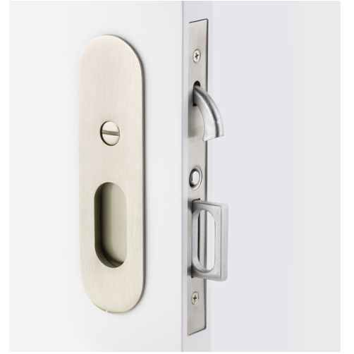 Emtek 2165 Narrow Modern Oval Privacy Pocket Door Mortise Lock Satin Nickel
