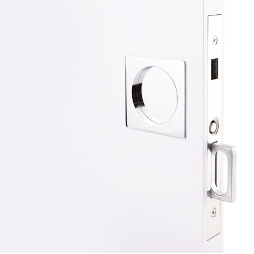 Emtek 2186 Square Dummy Pocket Door Mortise Lock shown in Polished Chrome (US26)