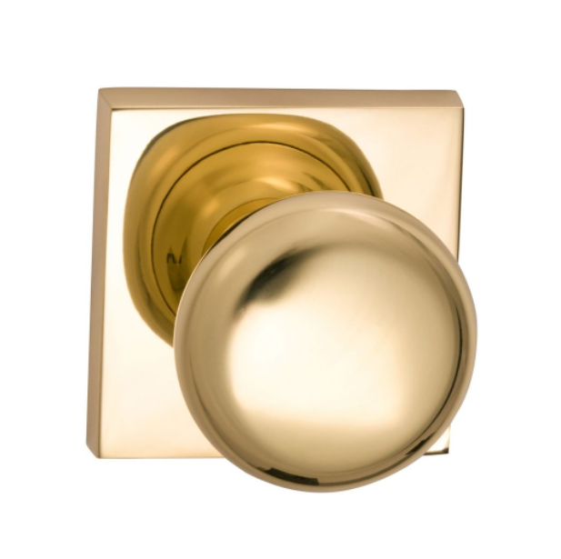 Omnia 458SQ Colonial Door Knob Set with Square Rose Polished Brass (US3)