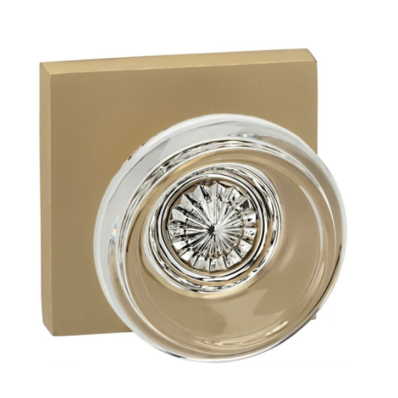 Omnia 566SQ Glass Door Knob Set with Square Rose Satin Brass (US4)