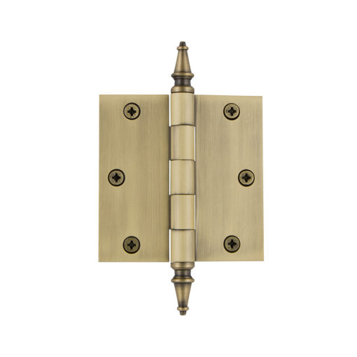 Grandeur 3.5" 812200 Brass Steeple Tip Hinge with Square Corners Vintage Brass