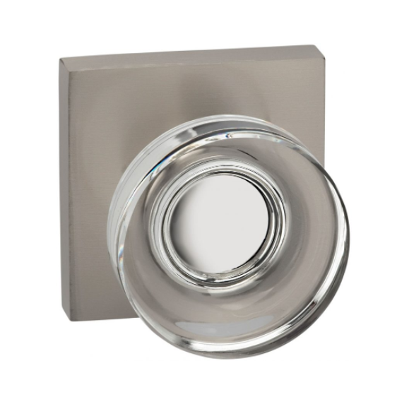 Omnia 936SQ Glass Door Knob Set with Square Rose Satin Nickel (US15)