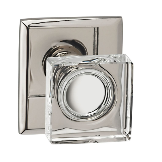 Omnia 956RT Glass Door Knob Set with Rectangular Rose Polished Nickel (US14)