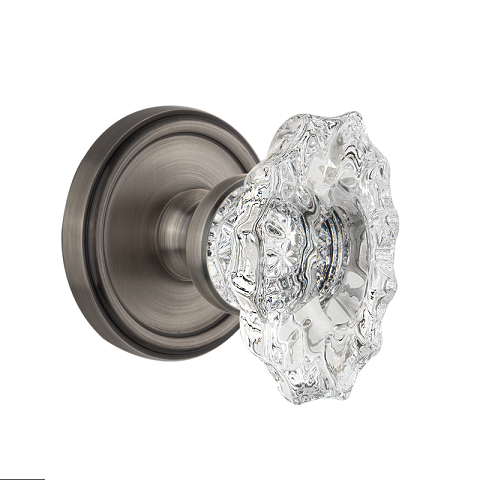 Grandeur Biarritz Crystal Door Knob Set with Georgetown Rose Antique Pewter 