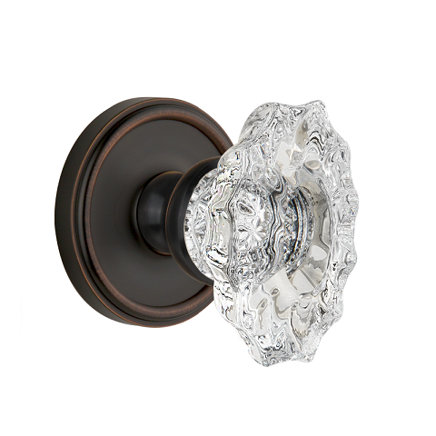 Grandeur Biarritz Crystal Door Knob Set with Georgetown Rose Timeless Bronze