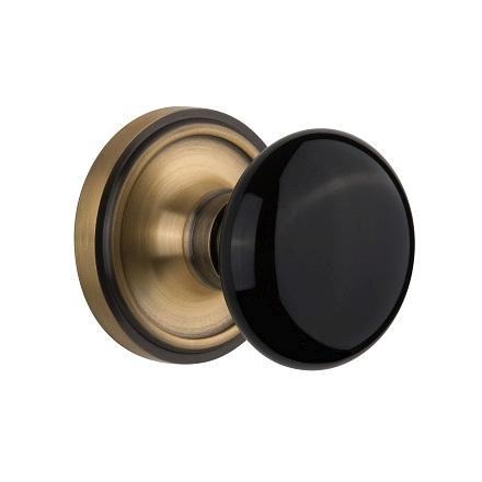 Nostalgic Warehouse Black Porcelain Knob with Classic Rose Antique Brass