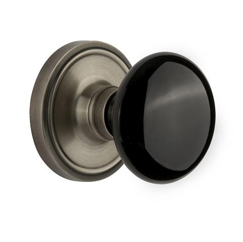 Nostalgic Warehouse Black Porcelain Knob with Classic Rose Antique Pewter 