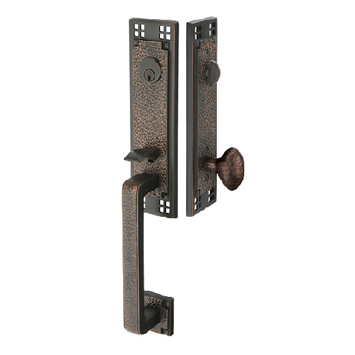 Emtek 4811 Arts and Crafts Handleset with Hammered Egg Knob Oil Rubbed Bronze